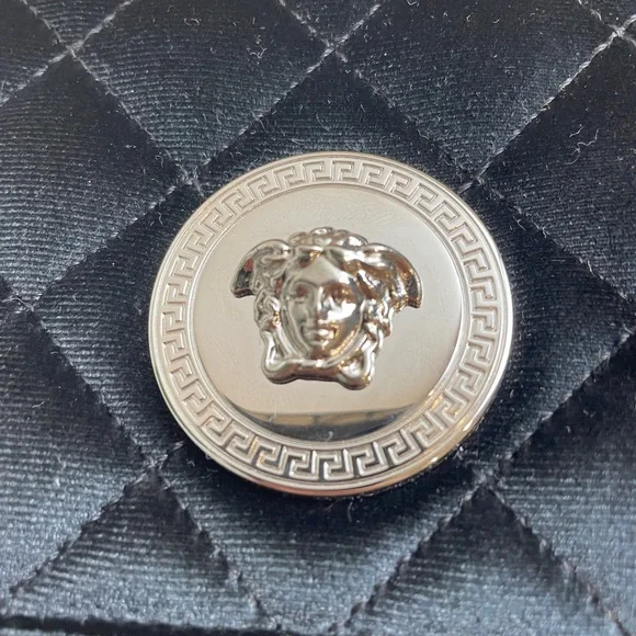 VERSACE Calfskin Nylon Quilted Medusa Chain Crossbody Black - Picture 5 of 8